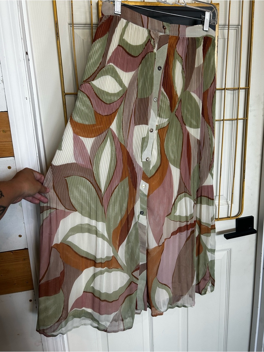 DR2 Skirt in Olive, Rust & Blush Leaf Print